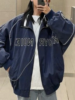 Emmiol Letter Embroidery Oversized Jacket