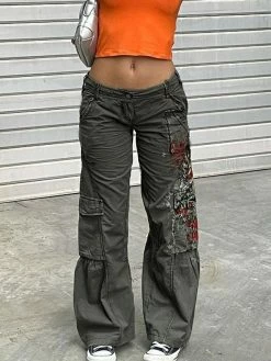 Emmiol Printed Low Waist Cargo Jeans