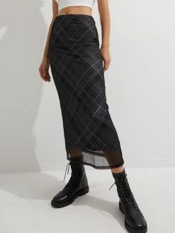 Emmiol Layered Checked Midi Skirt