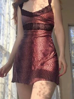 Emmiol Lace Paneled Dalmatian Print Strap Mini Dress