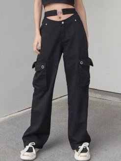 Emmiol Hook Detail Cutout Cargo Jeans