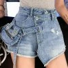 Emmiol Pocket Design Wrap Distressed Cargo Denim Shorts