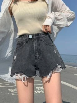 Emmiol Raw Cut Hem Distressed Denim Shorts