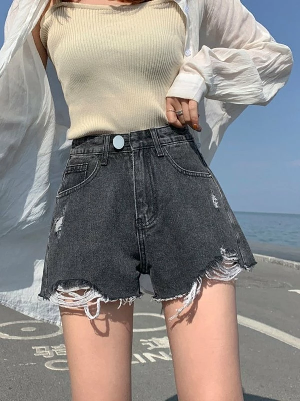 Emmiol Raw Cut Hem Distressed Denim Shorts