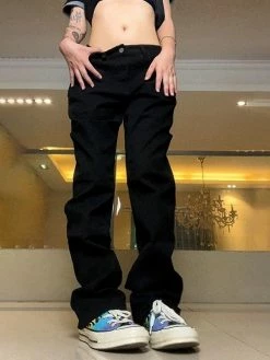 Emmiol Button Embellish Ankle Flare Boyfriend Jeans