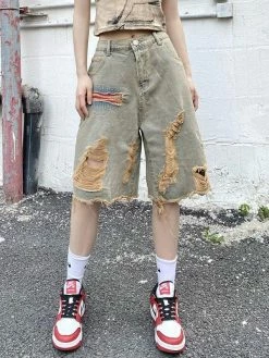 Emmiol Vintage Baggy Ripped Denim Shorts