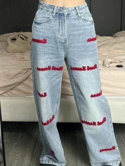 Emmiol Toweling Letter Boyfriend Jeans