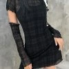 Emmiol Gloves Design Checkered Mini Dress Set