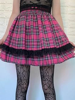 Emmiol Lace Trim Checkered Mini Skirt