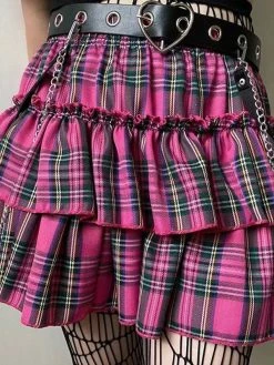 Emmiol Plaid Pleated Tiered Mini Skirt