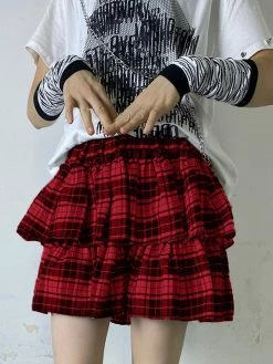 Emmiol Checkered Tiered Y2K Mini Skirt