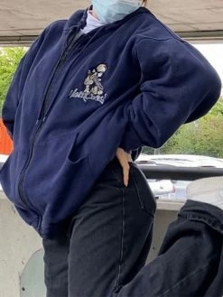 Emmiol Cartoon Print Zipper Hoodie