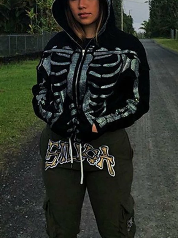 Emmiol Skull Rhinestone Zipper Hoodie - Image 3