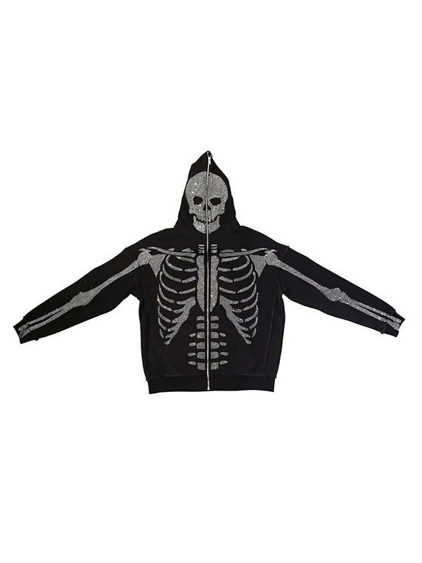 Emmiol Skull Rhinestone Zipper Hoodie - Image 7