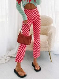 Emmiol Checkered Print Cropped Straight Leg Pants