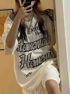 Emmiol Faux Pearl Embroidered White Short Sleeve Tee