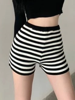 Emmiol Striped Skinny Ribbed Knit Shorts