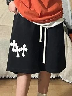 Emmiol Baggy Cross Patch Black Sweat Shorts