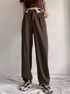 Emmiol Fold Over Waist Pleated Tailored Pants