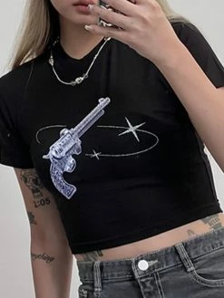 Emmiol Cosmos Print Short Sleeve Crop Top