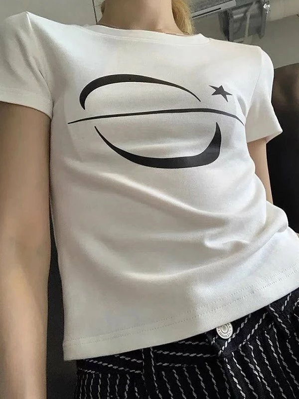 Emmiol Galaxy Star White Baby Crop Top