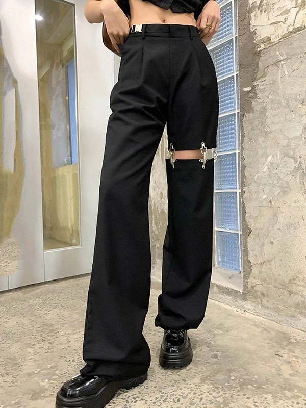 Emmiol Black Belted Cutout Straight Leg Pants - Image 4