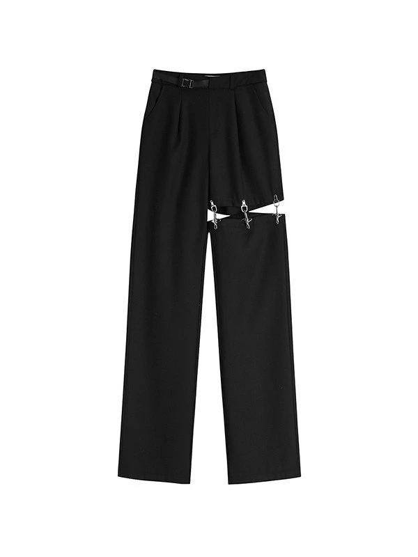 Emmiol Black Belted Cutout Straight Leg Pants - Image 6