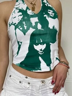 Emmiol Avatar Print Halter Crop Tank Top