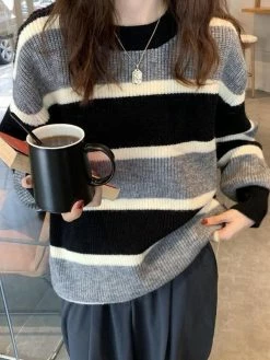Emmiol Color Block Striped Knit Sweater