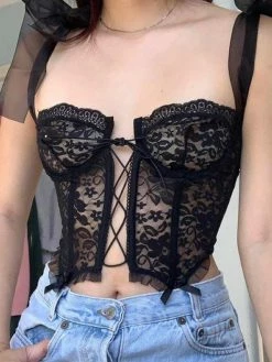 Emmiol Tie Strap Lace Corset Top