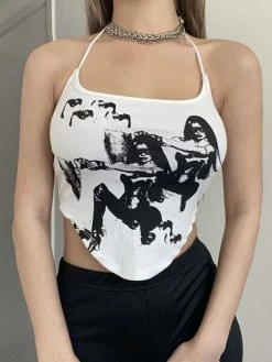 Emmiol Printed Halter Ribbed Crop Cami Top