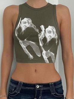 Emmiol Abstract Print Rib Cropped Tank Top