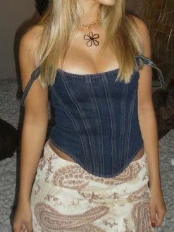 Emmiol Patchwork Denim Corset Top