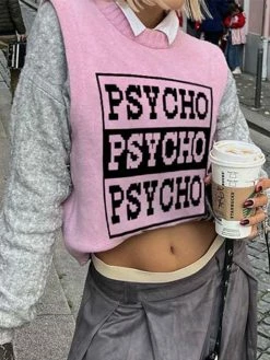 Emmiol Logo Pattern Pink Sweater Vest