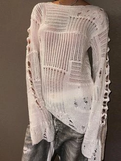 Emmiol Distressed Crochet Knit Top