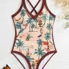 Emmiol Hawaiian Cross Back One Piece Swimsuit