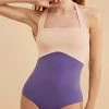 Emmiol Color Block Halter One Piece Swimsuit