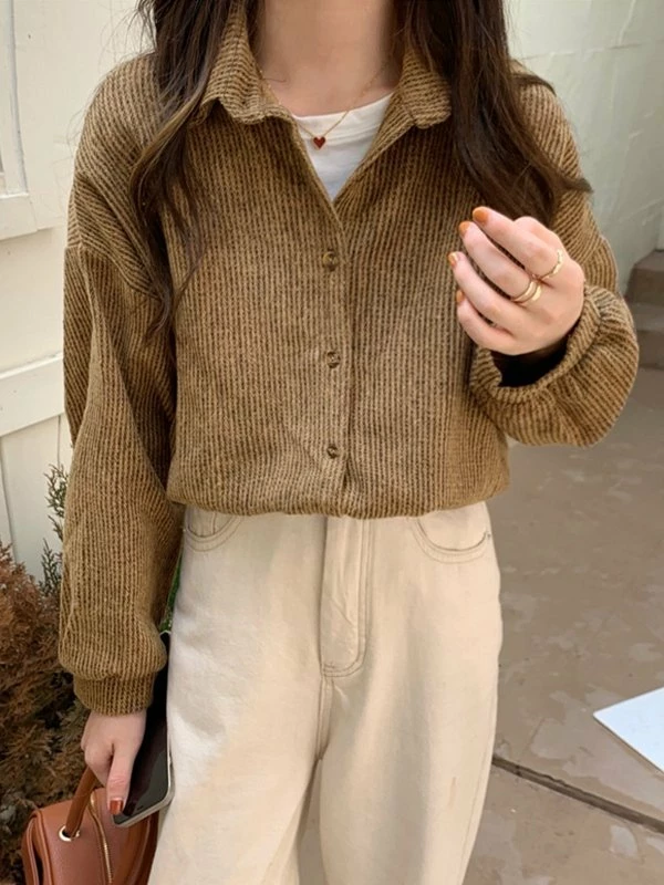 Emmiol Vintage Brushed Button Down Long Sleeve Blouse - Image 4