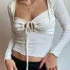 Emmiol Tie Front White Ribbed Knit Crop Top