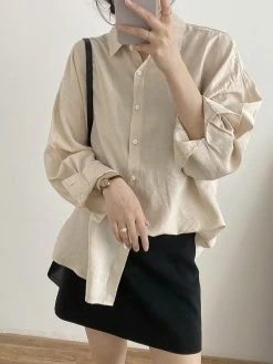 Emmiol Solid Color Button Down Long Sleeve Blouse