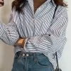 Emmiol Blue Pinstriped Button Down Long Sleeve Blouse