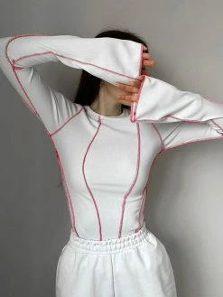 Emmiol Patchwork Long Sleeve Ribbed Knit Top