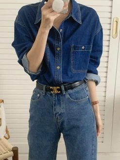 Emmiol Button Down Denim Long Sleeve Blouse