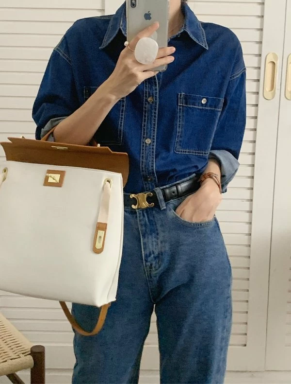 Emmiol Button Down Denim Long Sleeve Blouse - Image 2