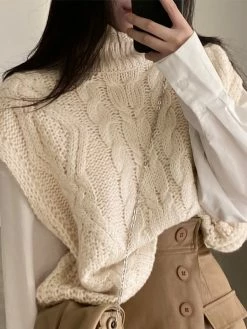 Emmiol High Neck Cable Knit Sweater Vest