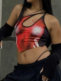 Emmiol Asymmetric Slant Shoulder Crop Cami Top