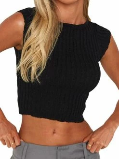 Emmiol Backless Ribbed Knit Cropped Tank Top