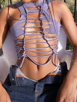 Emmiol Velvet Exposed Cutout Cropped Tank Top