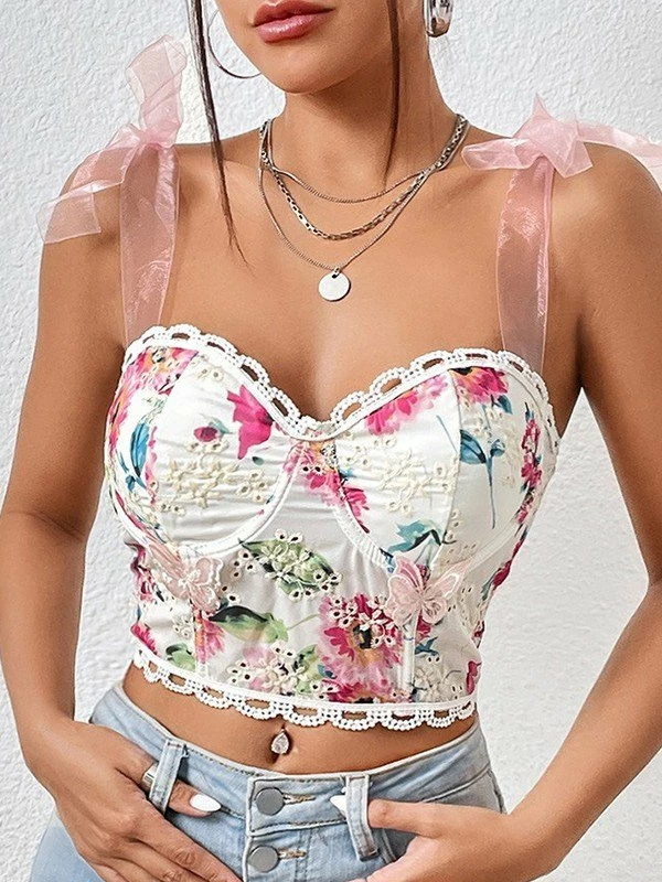 Emmiol Tie Strap Broderie Lace Corset Top - Image 2