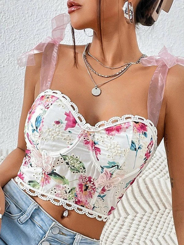 Emmiol Tie Strap Broderie Lace Corset Top - Image 4